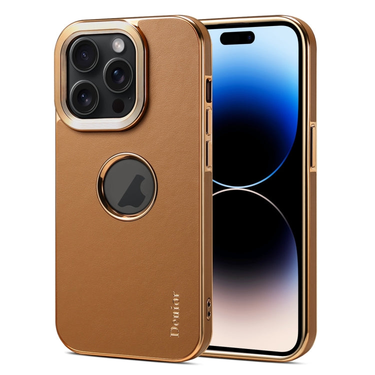 For iPhone 14 Pro Max Denior Fragrant Calf Texture Electroplating Phone Case(Khaki) - iPhone 14 Pro Max Cases by Denior | Online Shopping UK | buy2fix