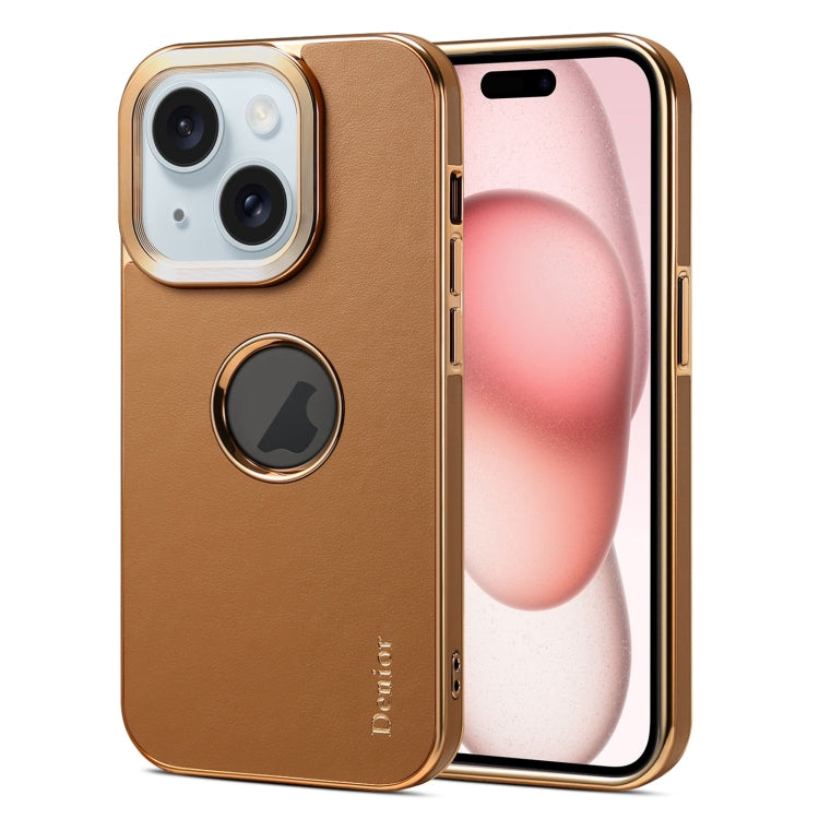 For iPhone 15 Denior Fragrant Calf Texture Electroplating Phone Case(Khaki) - iPhone 15 Cases by Denior | Online Shopping UK | buy2fix