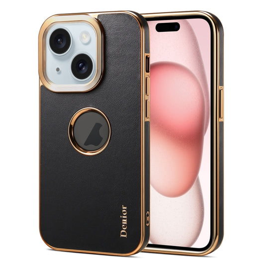For iPhone 15 Denior Fragrant Calf Texture Electroplating Phone Case(Black) - iPhone 15 Cases by Denior | Online Shopping UK | buy2fix