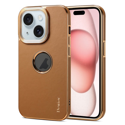 For iPhone 15 Plus Denior Fragrant Calf Texture Electroplating Phone Case(Khaki) - iPhone 15 Plus Cases by Denior | Online Shopping UK | buy2fix