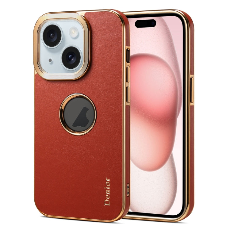 For iPhone 15 Plus Denior Fragrant Calf Texture Electroplating Phone Case(Maroon Red) - iPhone 15 Plus Cases by Denior | Online Shopping UK | buy2fix