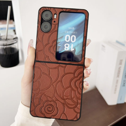 For OPPO Find N2 Flip Impression Flower Pattern Protective Phone Case(Brown) by buy2fix