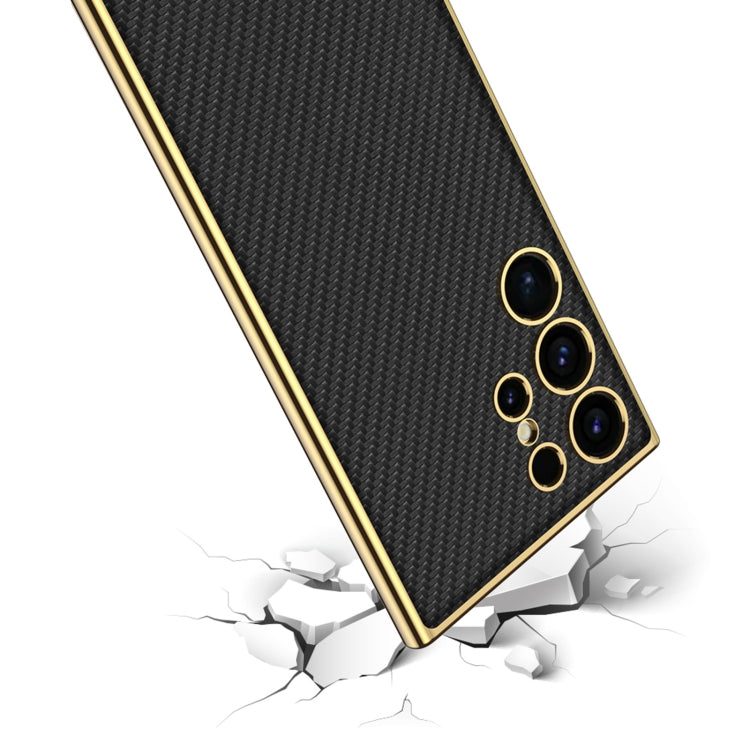 For Samsung Galaxy S24 Ultra 5G GKK Plating TPU + Leather Full Coverage Phone Case(Carbon Fiber) - Galaxy S24 Ultra 5G Cases by GKK | Online Shopping UK | buy2fix