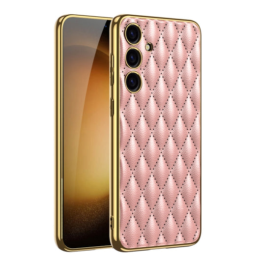 For Samsung Galaxy S24+ 5G GKK Rhombus Pattern Electroplating Plain PU Phone Case(Pink) - Galaxy S24+ 5G Cases by GKK | Online Shopping UK | buy2fix