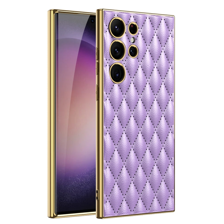 For Samsung Galaxy S24 Ultra 5G GKK Rhombus Pattern Electroplating Plain PU Phone Case(Purple) - Galaxy S24 Ultra 5G Cases by GKK | Online Shopping UK | buy2fix