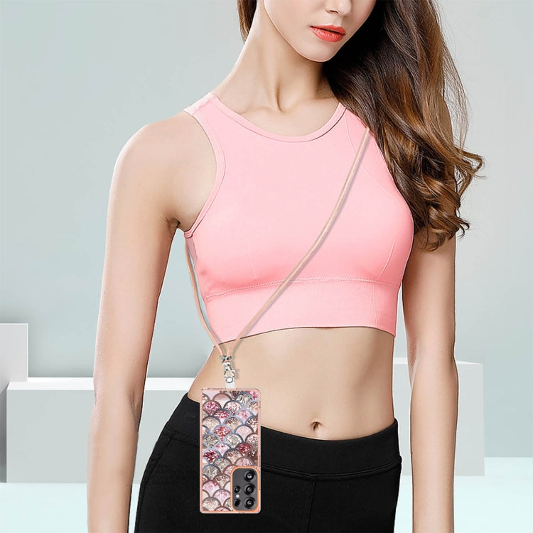 For Samsung Galaxy S25 Ultra 5G Electroplating Pattern IMD TPU Shockproof Case with Neck Lanyard(Pink Scales) by buy2fix