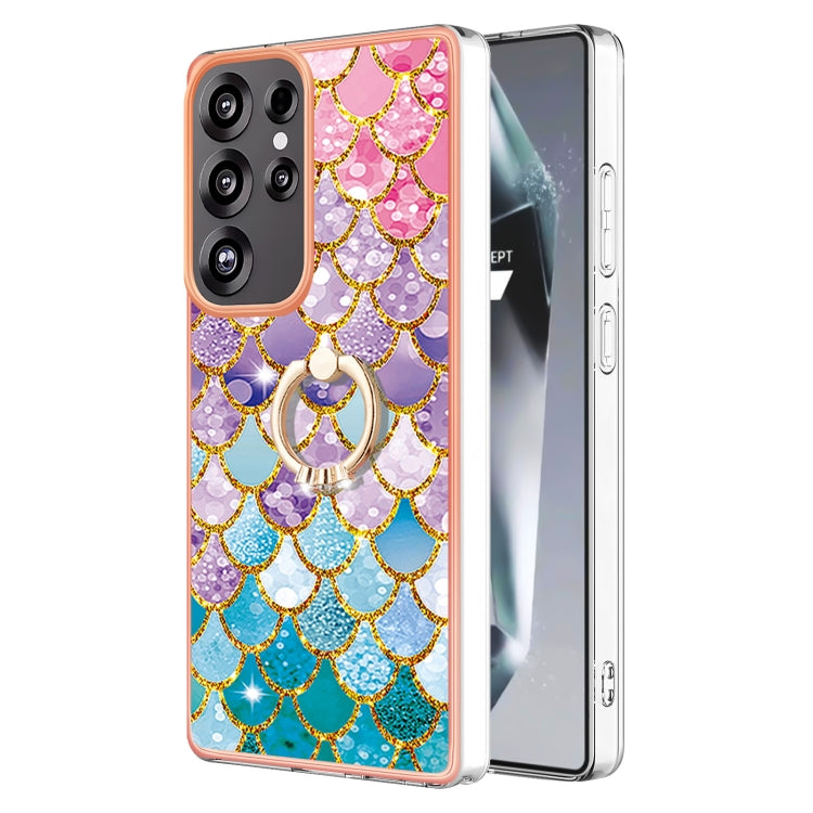 For Samsung Galaxy S25 Ultra 5G Electroplating Pattern IMD TPU Shockproof Case with Rhinestone Ring Holder(Colorful Scales) by buy2fix