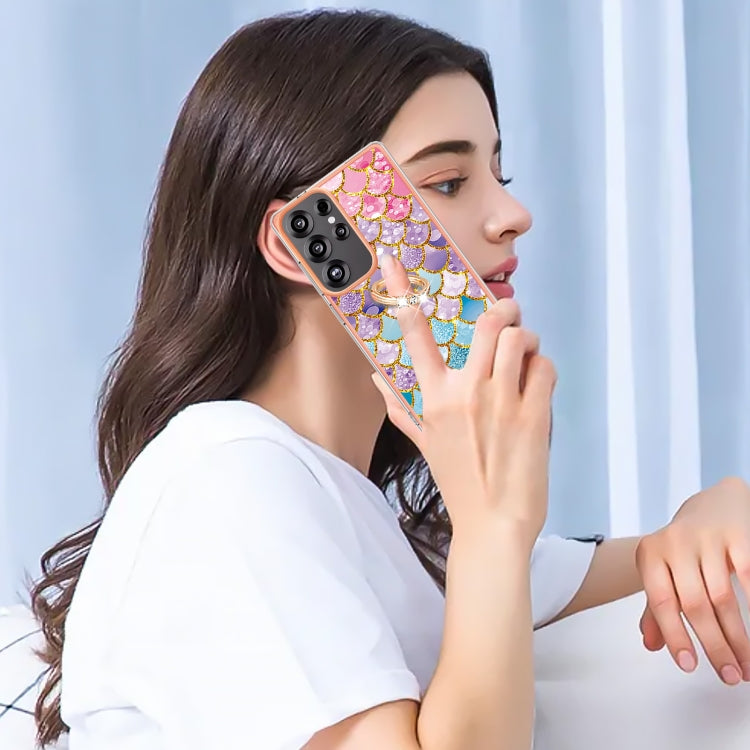 For Samsung Galaxy S25 Ultra 5G Electroplating Pattern IMD TPU Shockproof Case with Rhinestone Ring Holder(Colorful Scales) by buy2fix