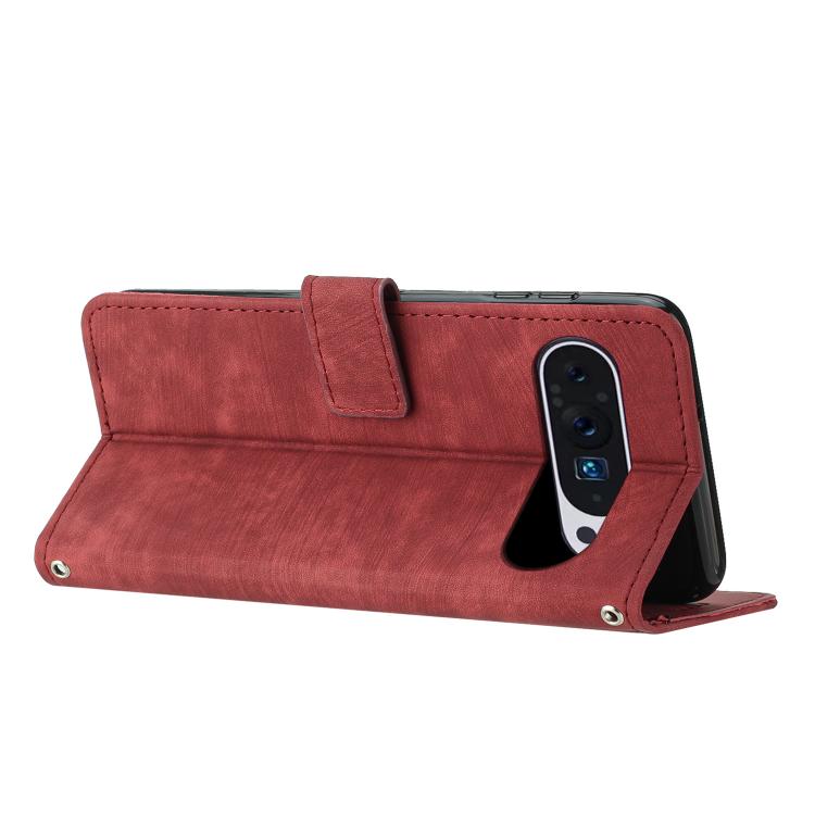 For Google Pixel 10 / 10 Pro Skin Feel Stripe Pattern Leather Phone Case with Lanyard(Red) - Google Cases by buy2fix | Online Shopping UK | buy2fix