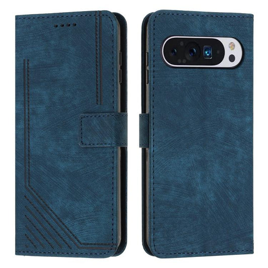 For Google Pixel 10 / 10 Pro Skin Feel Stripe Pattern Leather Phone Case with Lanyard(Blue) - Google Cases by buy2fix | Online Shopping UK | buy2fix