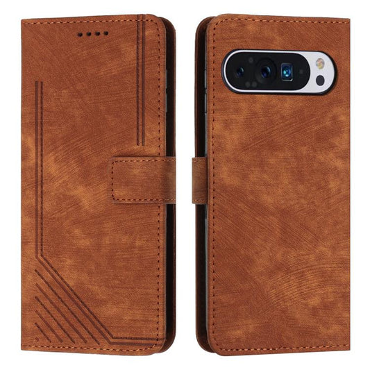 For Google Pixel 10 Pro XL Skin Feel Stripe Pattern Leather Phone Case with Lanyard(Brown) - Google Cases by buy2fix | Online Shopping UK | buy2fix