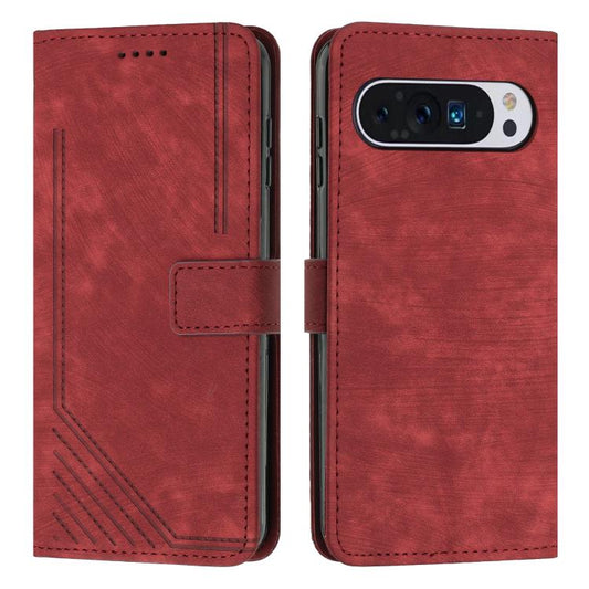 For Google Pixel 10 Pro XL Skin Feel Stripe Pattern Leather Phone Case with Lanyard(Red) - Google Cases by buy2fix | Online Shopping UK | buy2fix