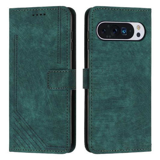 For Google Pixel 10 Pro XL Skin Feel Stripe Pattern Leather Phone Case with Lanyard(Green) - Google Cases by buy2fix | Online Shopping UK | buy2fix