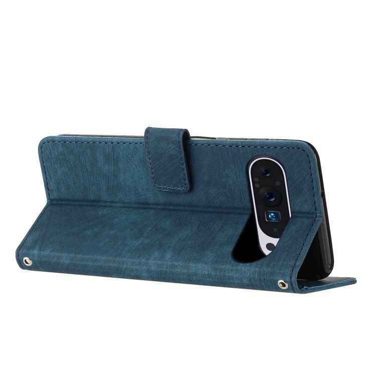 For Google Pixel 10 Pro XL Skin Feel Stripe Pattern Leather Phone Case with Lanyard(Blue) - Google Cases by buy2fix | Online Shopping UK | buy2fix