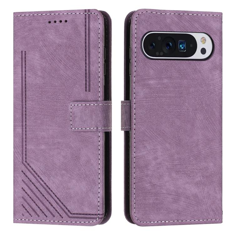 For Google Pixel 10 Pro XL Skin Feel Stripe Pattern Leather Phone Case with Lanyard(Purple) - Google Cases by buy2fix | Online Shopping UK | buy2fix