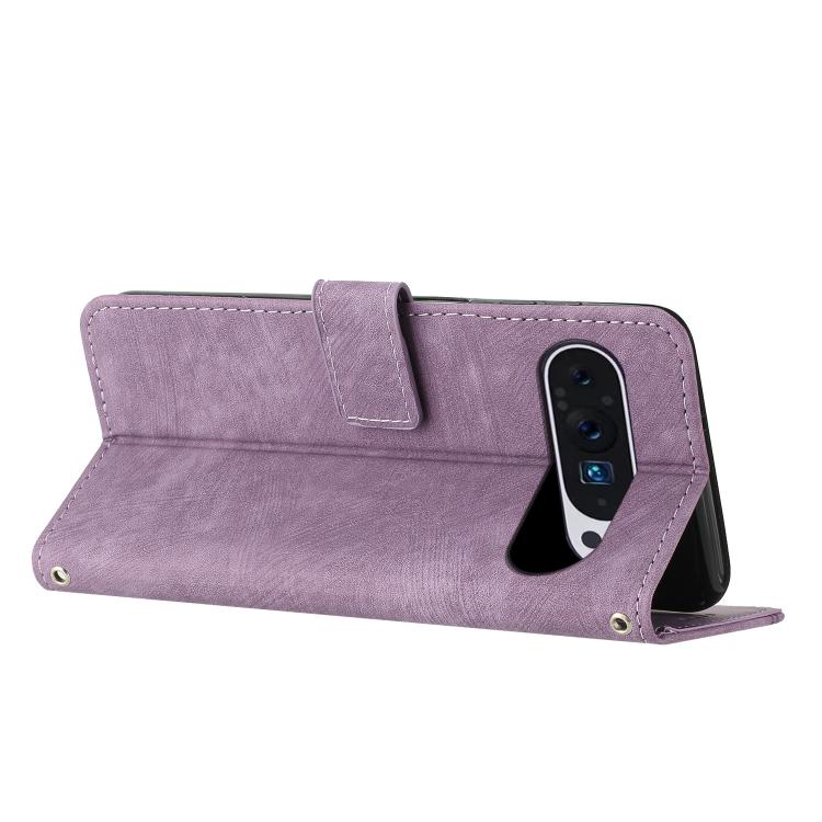 For Google Pixel 10 Pro XL Skin Feel Stripe Pattern Leather Phone Case with Lanyard(Purple) - Google Cases by buy2fix | Online Shopping UK | buy2fix