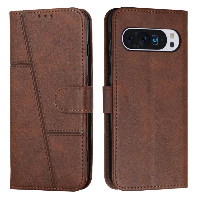 For Google Pixel 10 / 10 Pro Stitching Calf Texture Buckle Leather Phone Case(Brown) - Google Cases by buy2fix | Online Shopping UK | buy2fix