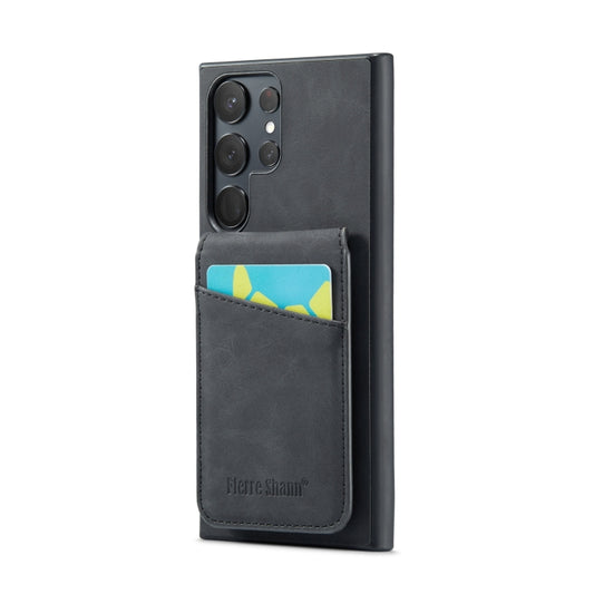 For Samsung Galaxy S24 Ultra 5G Fierre Shann Crazy Horse Card Holder Back Cover PU Phone Case(Black) by FIERRE SHANN