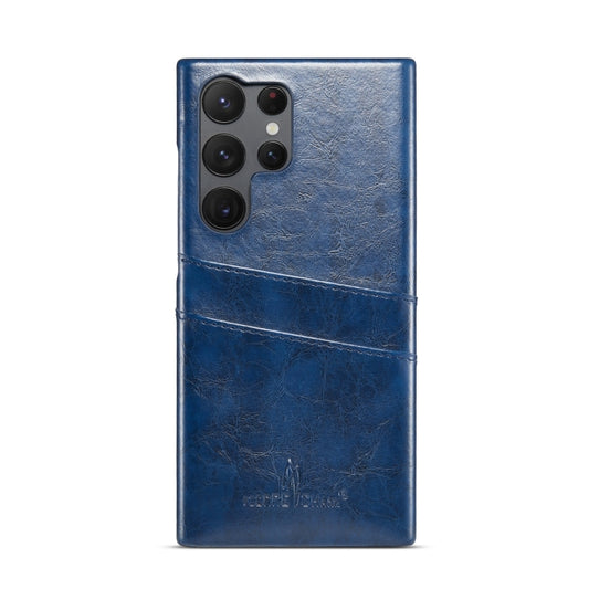 For Samsung Galaxy S24 Ultra 5G Fierre Shann Oil Wax Texture Leather Phone Case with Card Slots(Blue) by FIERRE SHANN