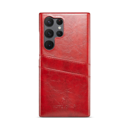 For Samsung Galaxy S24 Ultra 5G Fierre Shann Oil Wax Texture Leather Phone Case with Card Slots(Red) by FIERRE SHANN