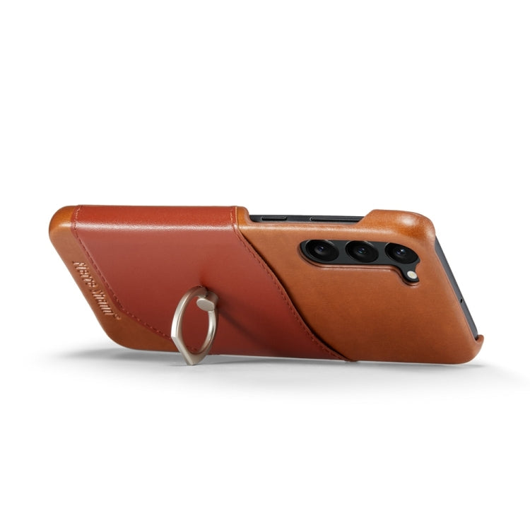 For Samsung Galaxy S24+ 5G Fierre Shann Oil Wax Texture Genuine Leather Back Phone Case(Brown) by FIERRE SHANN