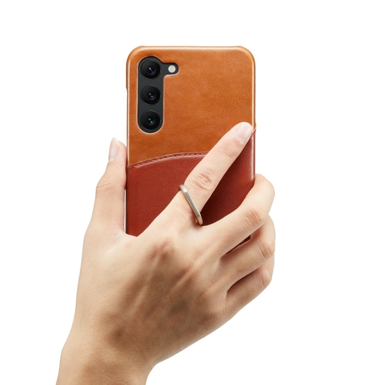 For Samsung Galaxy S24+ 5G Fierre Shann Oil Wax Texture Genuine Leather Back Phone Case(Brown) by FIERRE SHANN