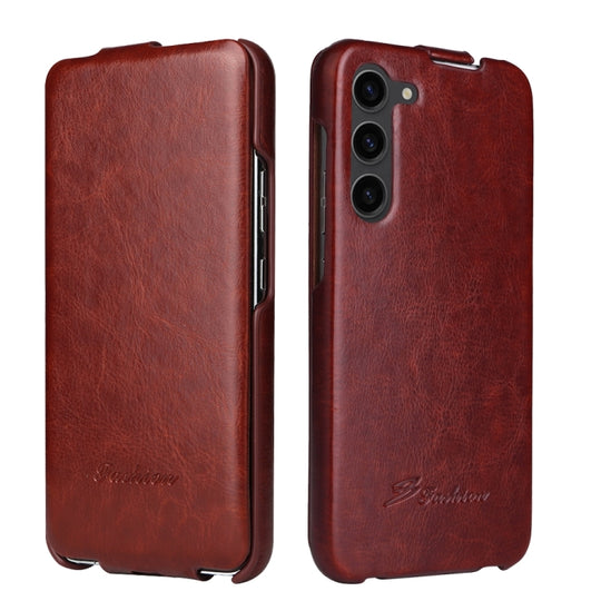 For Samsung Galaxy S24+ 5G Fierre Shann 64 Texture Vertical Flip PU Leather Phone Case(Brown)