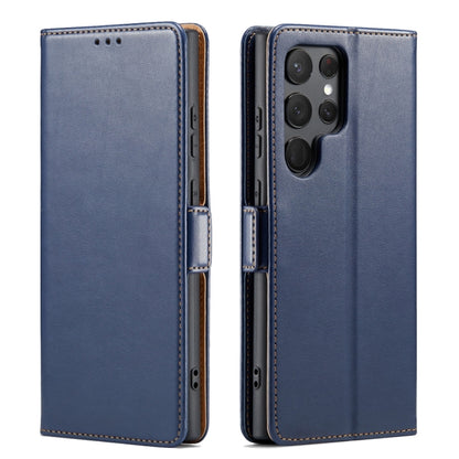 For Samsung Galaxy S24 Ultra 5G Fierre Shann PU Genuine Leather Texture Phone Case(Blue) - Galaxy S24 Ultra 5G Cases by FIERRE SHANN | Online Shopping UK | buy2fix