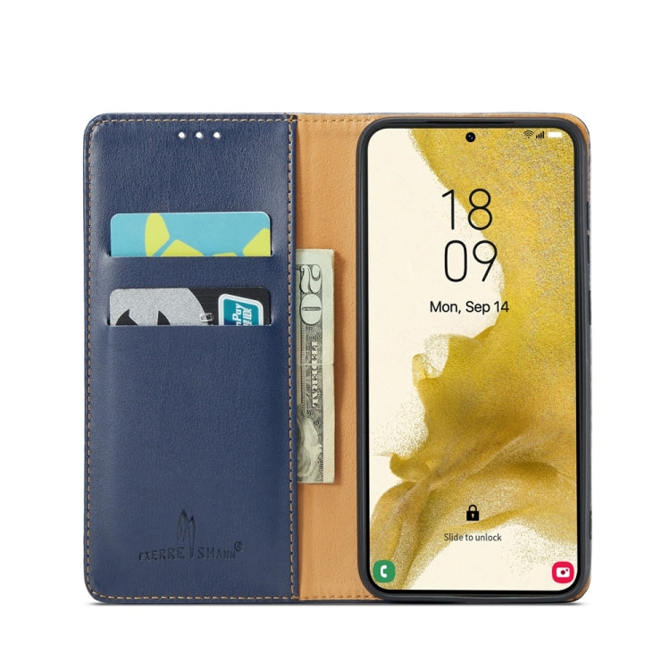 For Samsung Galaxy S24+ 5G Fierre Shann PU Genuine Leather Texture Phone Case(Blue) - Galaxy S24+ 5G Cases by FIERRE SHANN | Online Shopping UK | buy2fix