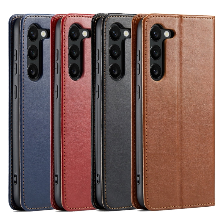 For Samsung Galaxy S24+ 5G Fierre Shann PU Genuine Leather Texture Phone Case(Brown) - Galaxy S24+ 5G Cases by FIERRE SHANN | Online Shopping UK | buy2fix