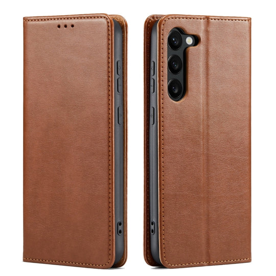 For Samsung Galaxy S24 5G Fierre Shann PU Genuine Leather Texture Phone Case(Brown)