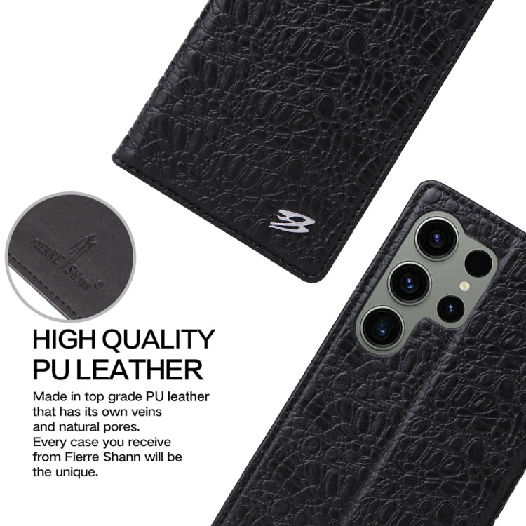 For Samsung Galaxy S24 Ultra 5G Fierre Shann Crocodile Texture Magnetic Genuine Leather Phone Case(Black) - Galaxy S24 Ultra 5G Cases by FIERRE SHANN | Online Shopping UK | buy2fix