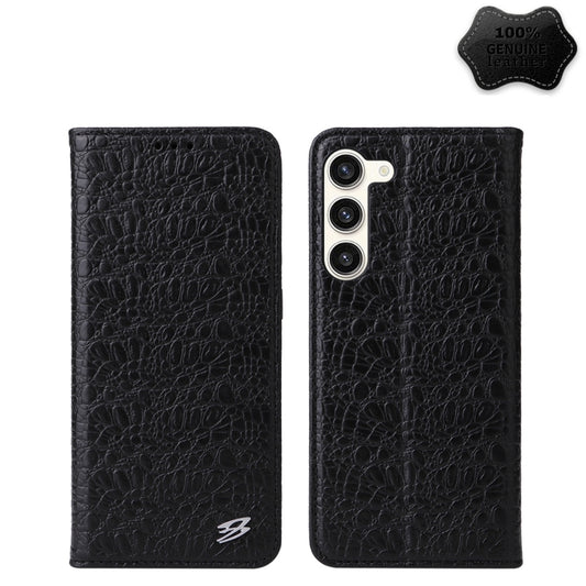 For Samsung Galaxy S24+ 5G Fierre Shann Crocodile Texture Magnetic Genuine Leather Phone Case(Black) by FIERRE SHANN