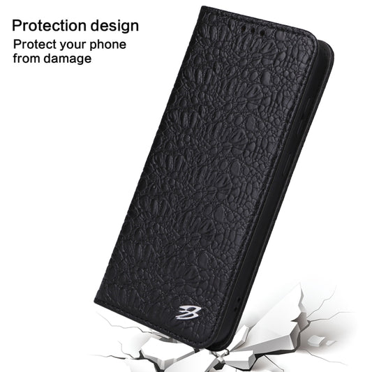 For Samsung Galaxy S24+ 5G Fierre Shann Crocodile Texture Magnetic Genuine Leather Phone Case(Black) by FIERRE SHANN