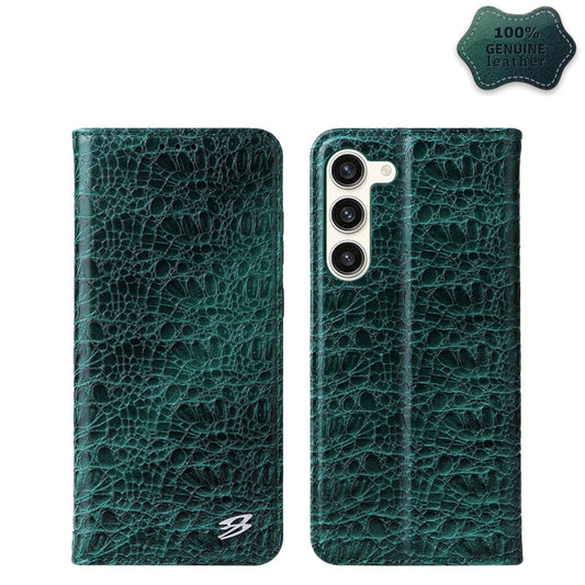 For Samsung Galaxy S24 5G Fierre Shann Crocodile Texture Magnetic Genuine Leather Phone Case(Green) by FIERRE SHANN