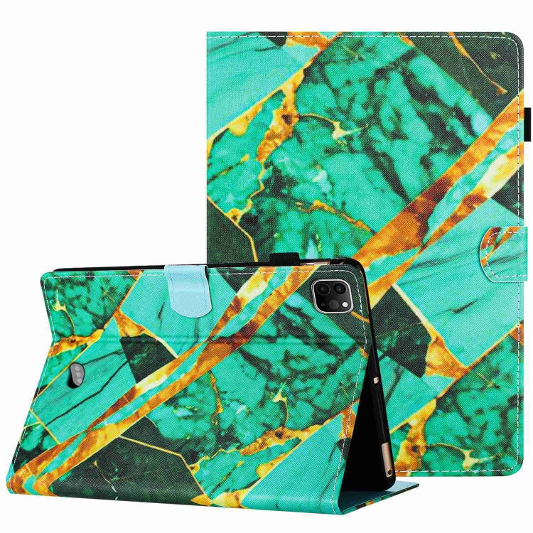 For iPad 11 Pro 2024 / 2020 / Air 4 10.9 Marble Pattern Stitching Smart Leather Tablet Case(Gold Green) by buy2fix