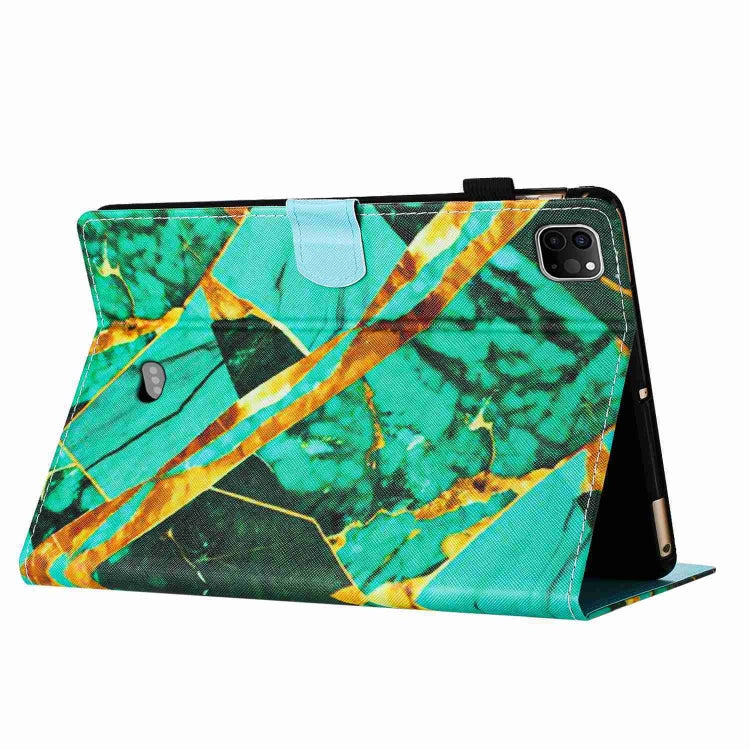 For iPad 11 Pro 2024 / 2020 / Air 4 10.9 Marble Pattern Stitching Smart Leather Tablet Case(Gold Green) by buy2fix