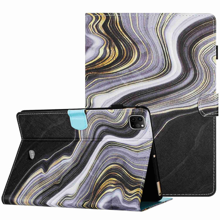 For iPad 11 Pro 2024 / 2020 / Air 4 10.9 Marble Pattern Stitching Smart Leather Tablet Case(Black Gold) by buy2fix