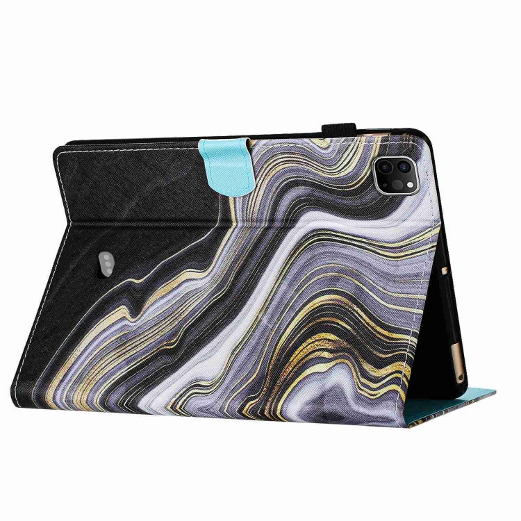 For iPad 11 Pro 2024 / 2020 / Air 4 10.9 Marble Pattern Stitching Smart Leather Tablet Case(Black Gold) by buy2fix