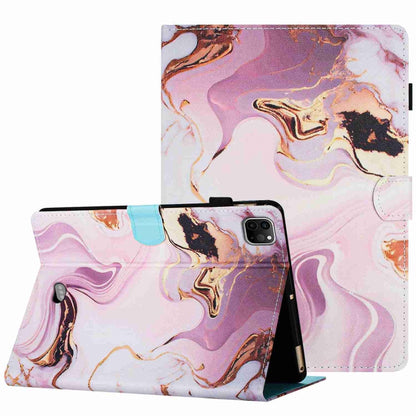 For iPad 11 Pro 2024 / 2020 / Air 4 10.9 Marble Pattern Stitching Smart Leather Tablet Case(Gold Pink) by buy2fix