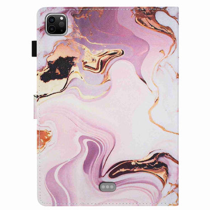 For iPad 11 Pro 2024 / 2020 / Air 4 10.9 Marble Pattern Stitching Smart Leather Tablet Case(Gold Pink) by buy2fix