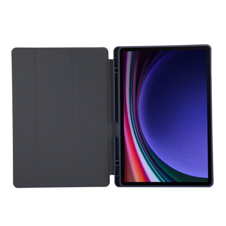 For Samsung Galaxy Tab S9 FE+ 3-Fold Pure Color TPU Leather Tablet Case with Pen Slot(Dark Blue) - Galaxy Tab S9 FE+ by buy2fix | Online Shopping UK | buy2fix