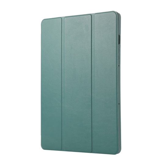 For Samsung Galaxy Tab S10 FE / S9 3-Fold Pure Color TPU Leather Tablet Case with Pen Slot(Dark Green) by buy2fix