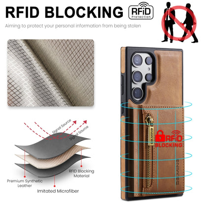 For Samsung Galaxy S23 Ultra DG.MING M5 Series Zip RFID Multi Card Detachable Leather Phone Case(Brown) by DG.MING