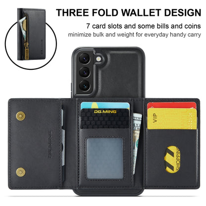 For Samsung Galaxy S22 DG.MING M5 Series Zip RFID Multi Card Detachable Leather Phone Case(Black) by DG.MING