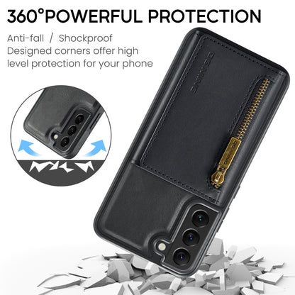 For Samsung Galaxy S22 DG.MING M5 Series Zip RFID Multi Card Detachable Leather Phone Case(Black) by DG.MING