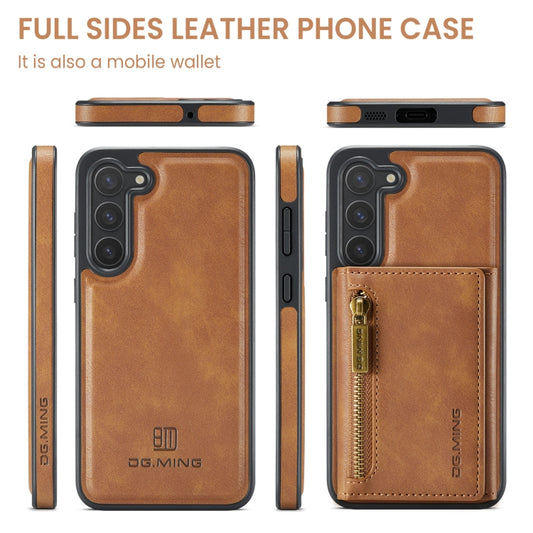 For Samsung Galaxy S23 DG.MING M5 Series Zip RFID Multi Card Detachable Leather Phone Case(Brown) by DG.MING