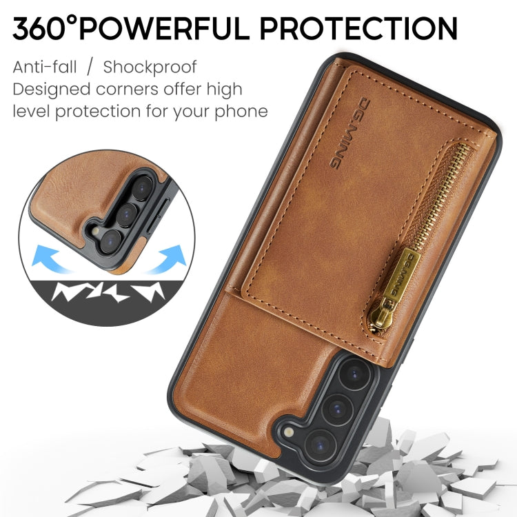 For Samsung Galaxy S23 DG.MING M5 Series Zip RFID Multi Card Detachable Leather Phone Case(Brown) - Galaxy S23 5G Cases by DG.MING | Online Shopping UK | buy2fix