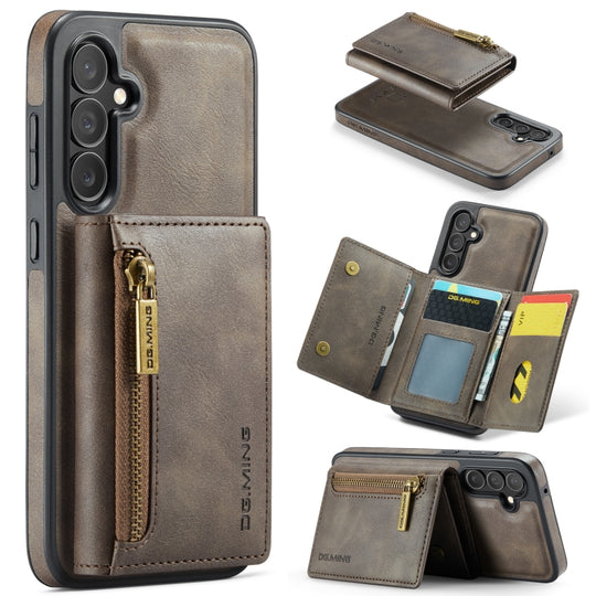 For Samsung Galaxy S23 FE 5G DG.MING M5 Series Zip RFID Multi Card Detachable Leather Phone Case(Coffee)
