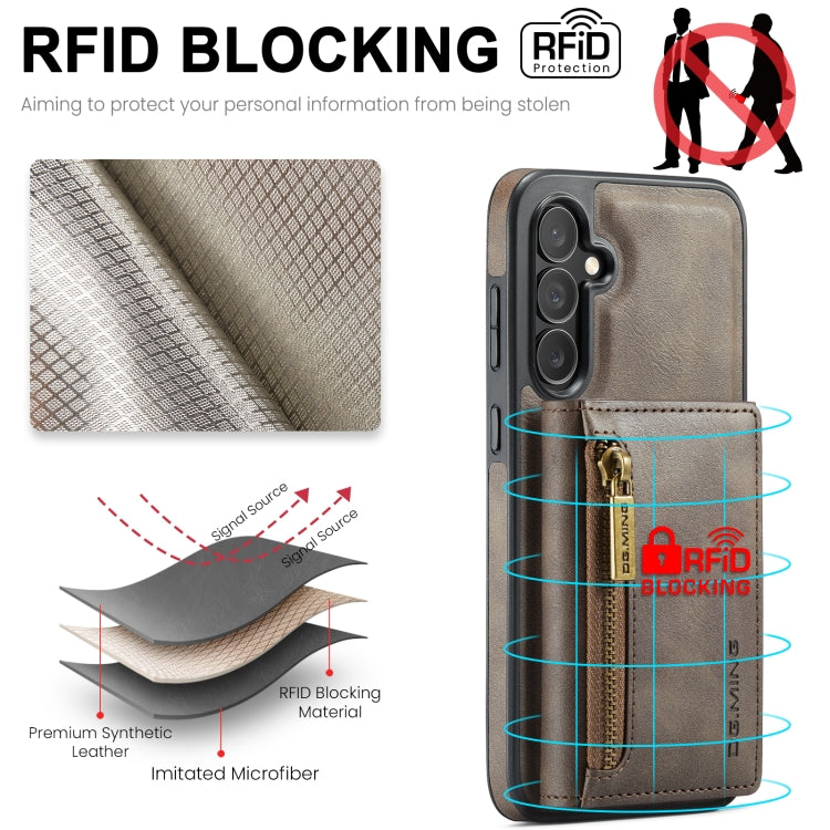 For Samsung Galaxy S23 FE 5G DG.MING M5 Series Zip RFID Multi Card Detachable Leather Phone Case(Coffee) by DG.MING